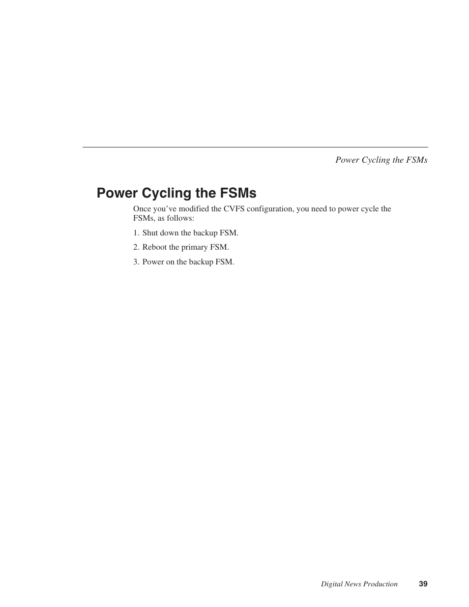 Power cycling the fsms | Grass Valley Open SAN Security v.5.1 User Manual | Page 41 / 56