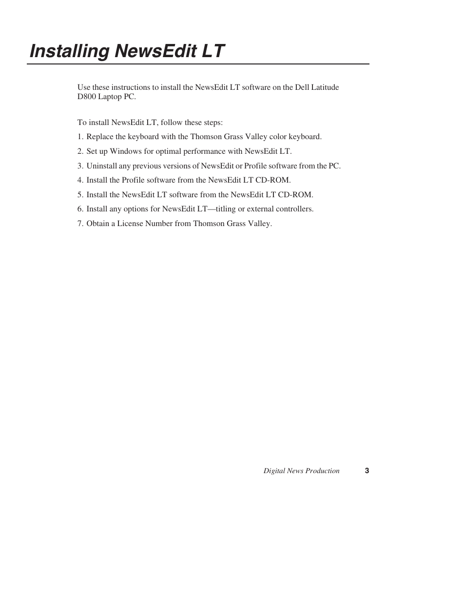 Installing newsedit lt | Grass Valley NewsEdit LTS v.5.1 User Manual | Page 3 / 16