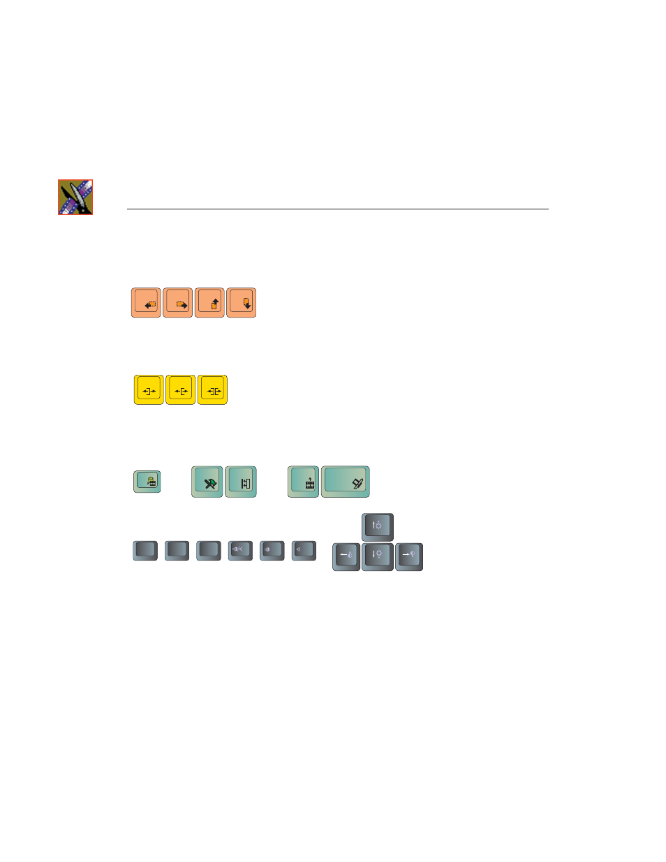 Clip and track selection keys, Cut point edit tool keys, Other newsedit lt keys | Chapter 1 introducing newsedit lt, The yellow keys perform cut point edits | Grass Valley NewsEdit LT v.4.1 User Manual | Page 32 / 186