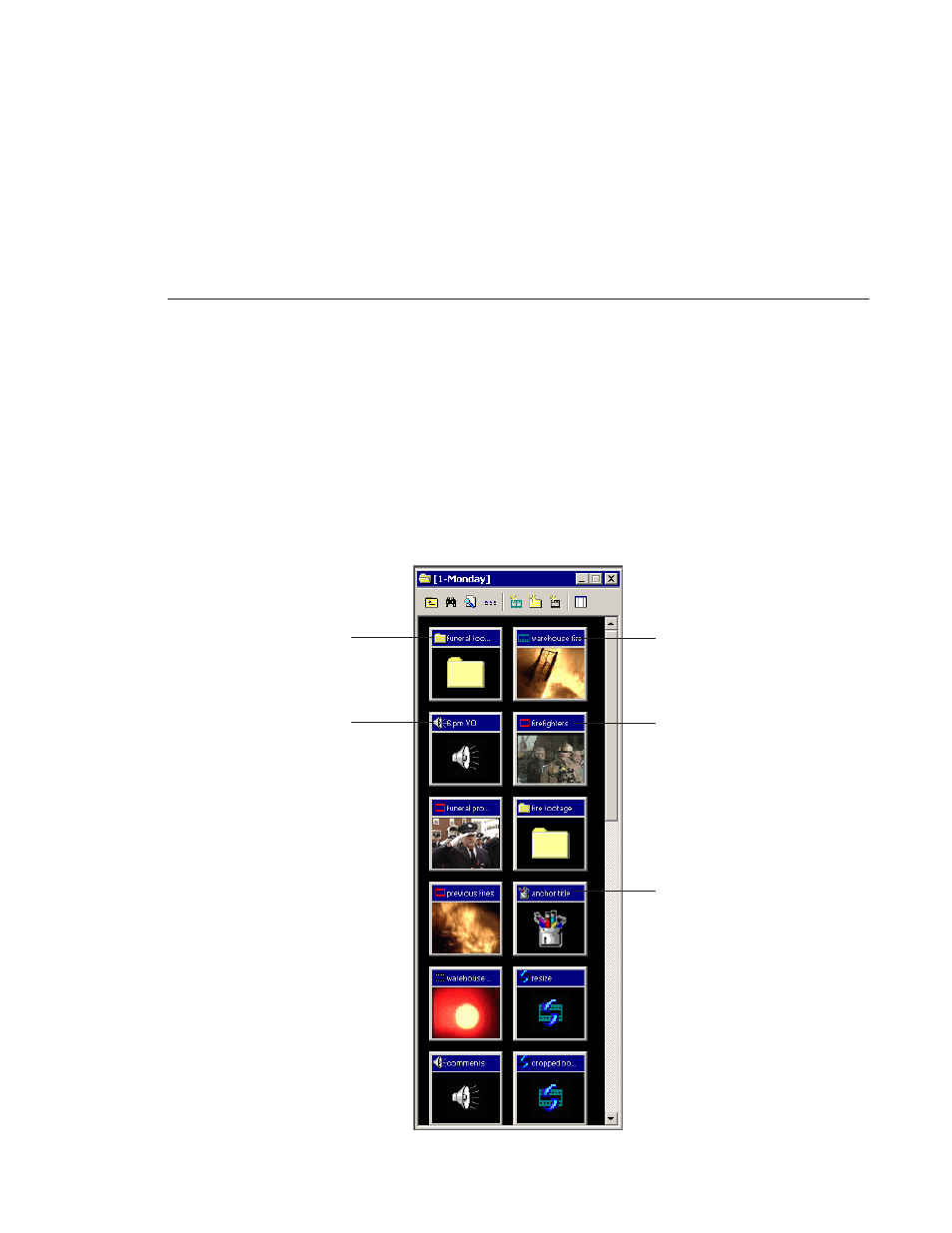 Viewing the material in your bins, Thumbnail view | Grass Valley NewsEdit LT v.4.1 User Manual | Page 59 / 186