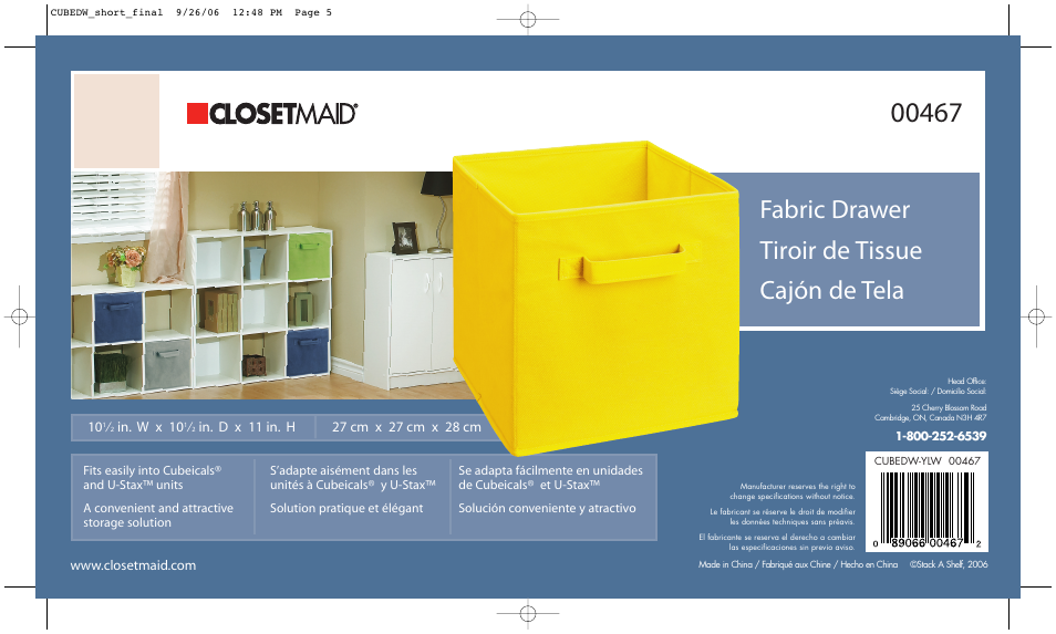 Closet Maid Fabric Drawer 00467 User Manual | 1 page