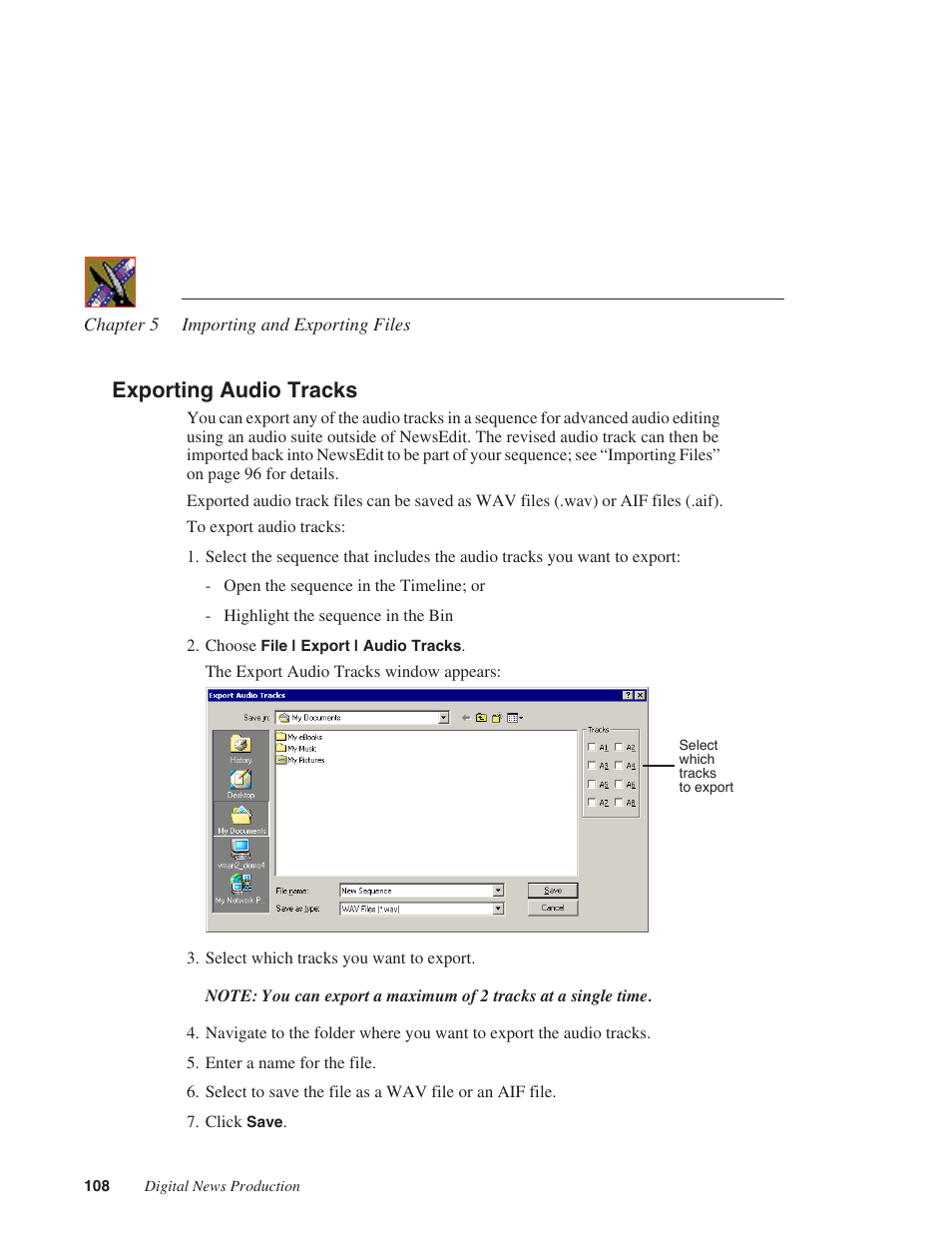 Exporting audio tracks | Grass Valley NewsEdit XT v.5.5 User Manual | Page 110 / 354