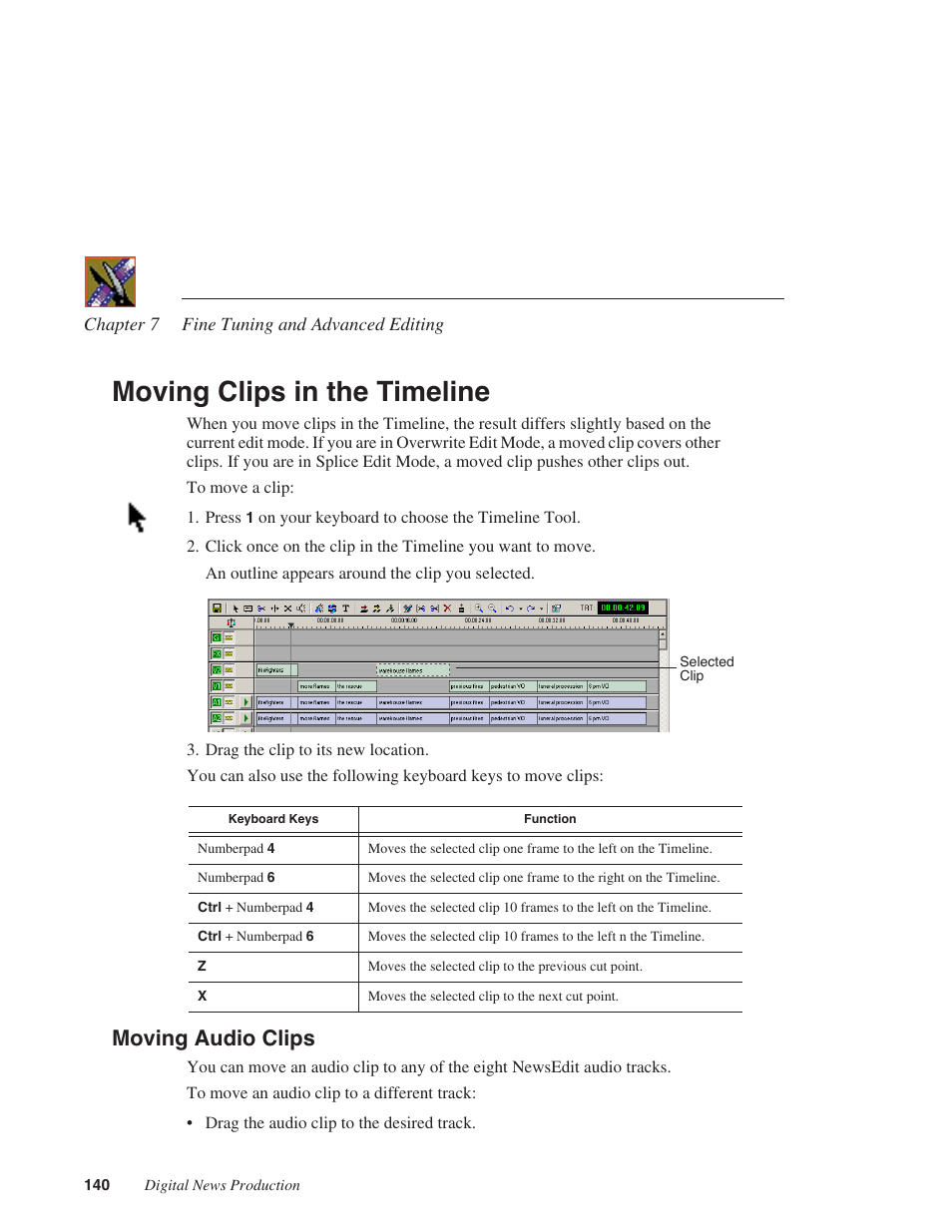 Moving clips in the timeline, Moving audio clips | Grass Valley NewsEdit XT v.5.5 User Manual | Page 142 / 354