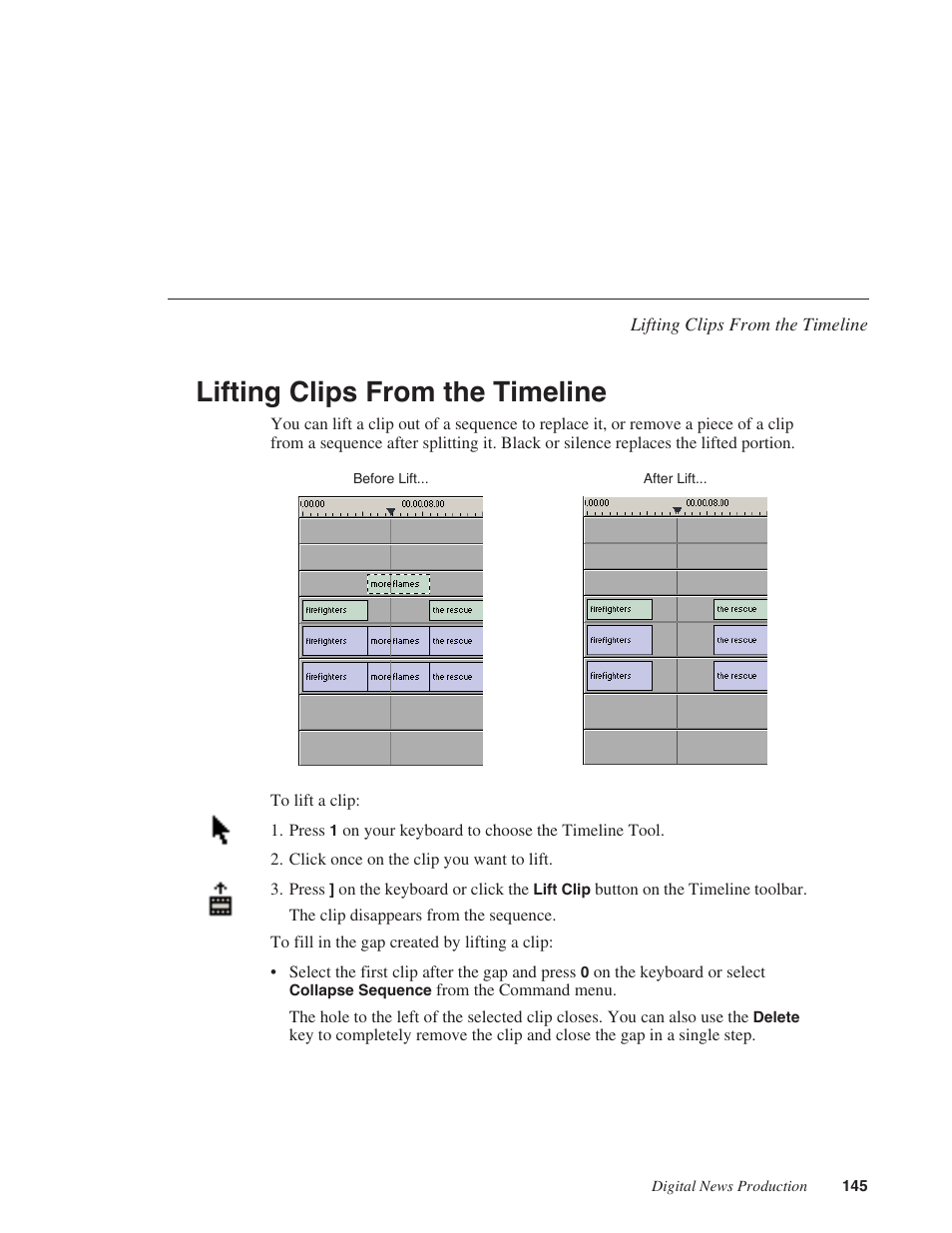 Lifting clips from the timeline | Grass Valley NewsEdit XT v.5.5 User Manual | Page 147 / 354