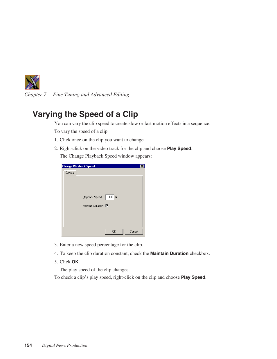 Varying the speed of a clip | Grass Valley NewsEdit XT v.5.5 User Manual | Page 156 / 354