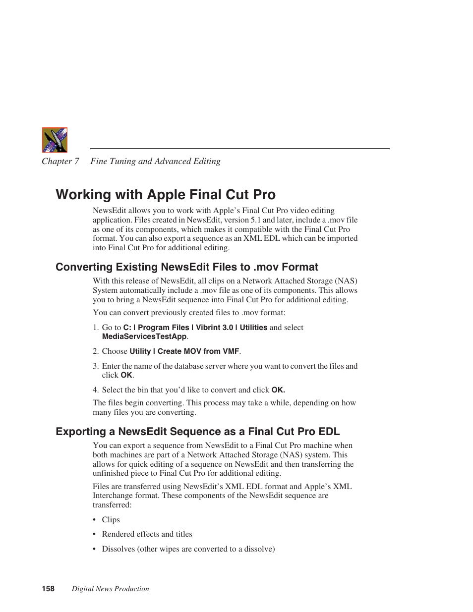 Working with apple final cut pro, Converting existing newsedit files to .mov format | Grass Valley NewsEdit XT v.5.5 User Manual | Page 160 / 354