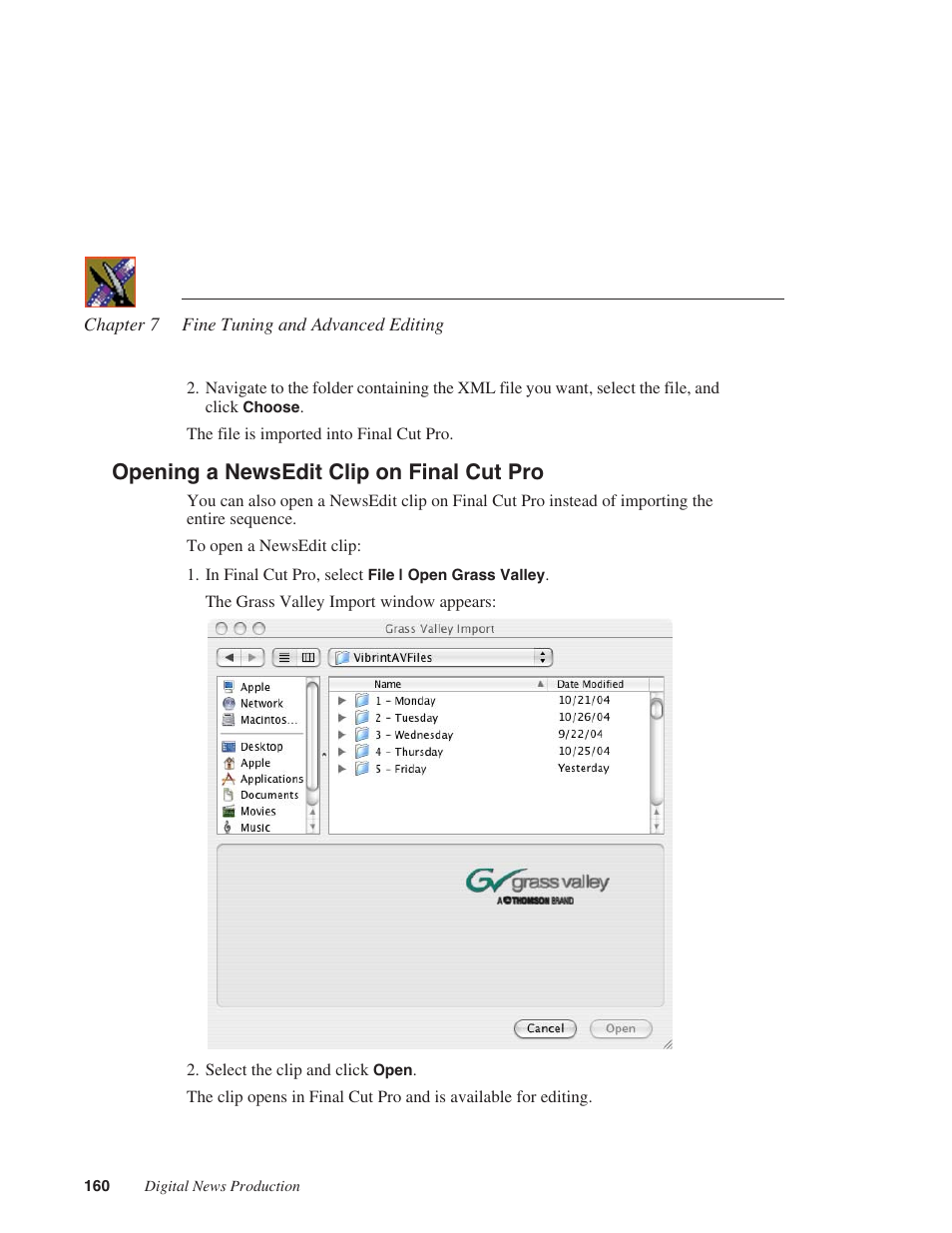 Opening a newsedit clip on final cut pro | Grass Valley NewsEdit XT v.5.5 User Manual | Page 162 / 354