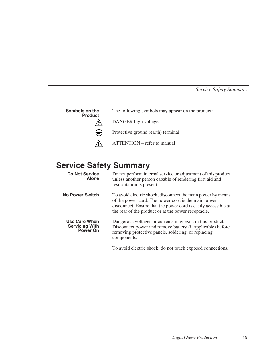 Service safety summary | Grass Valley NewsEdit XT v.5.5 User Manual | Page 17 / 354