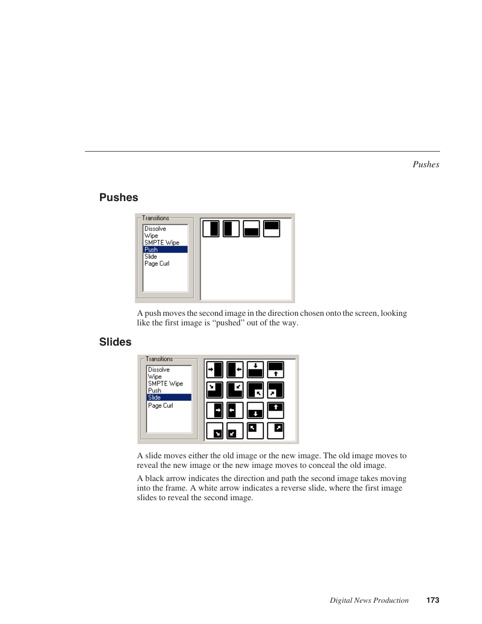 Pushes, Slides, Pushes slides | Grass Valley NewsEdit XT v.5.5 User Manual | Page 175 / 354