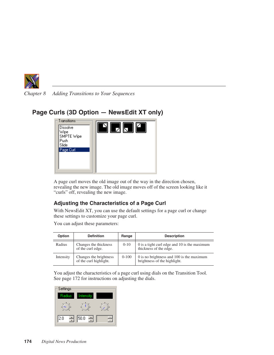 Page curls (3d option — newsedit xt only) | Grass Valley NewsEdit XT v.5.5 User Manual | Page 176 / 354