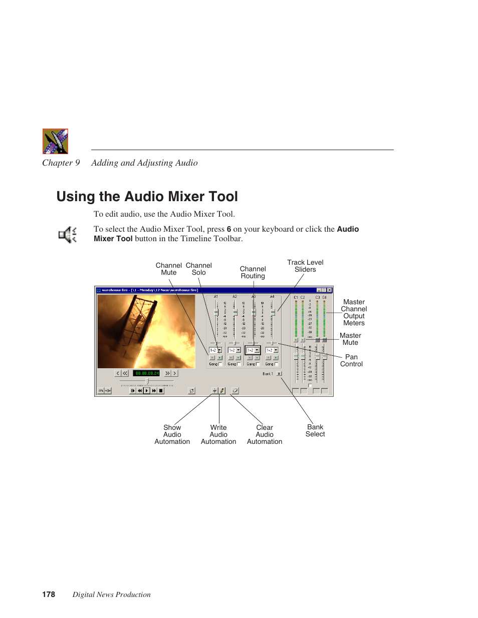 Using the audio mixer tool | Grass Valley NewsEdit XT v.5.5 User Manual | Page 180 / 354