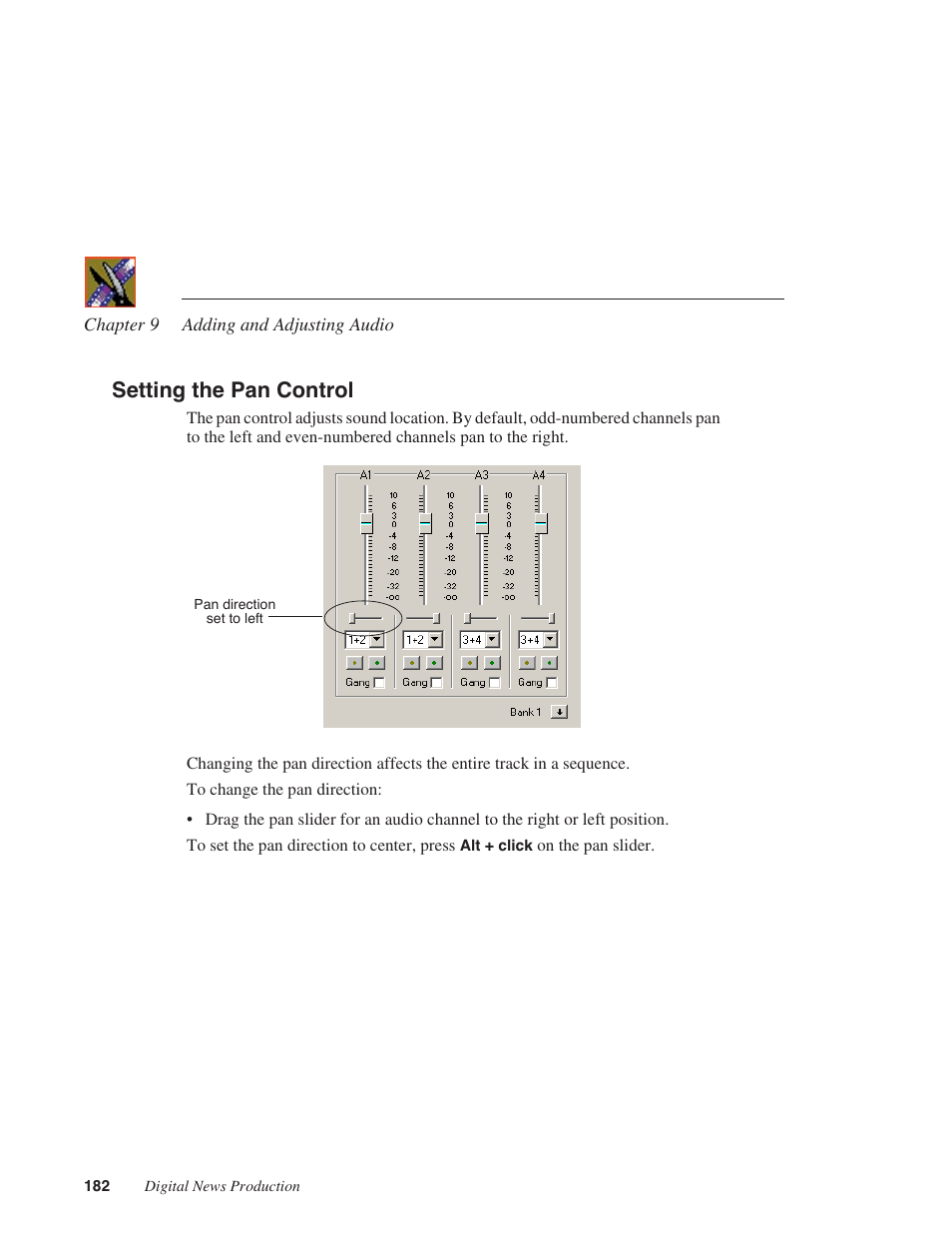 Setting the pan control | Grass Valley NewsEdit XT v.5.5 User Manual | Page 184 / 354