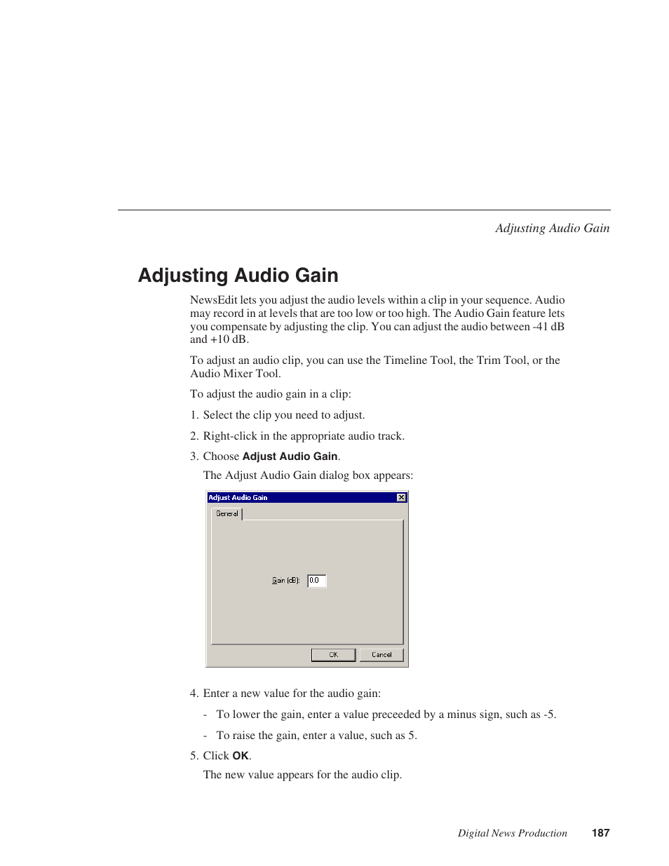 Adjusting audio gain | Grass Valley NewsEdit XT v.5.5 User Manual | Page 189 / 354