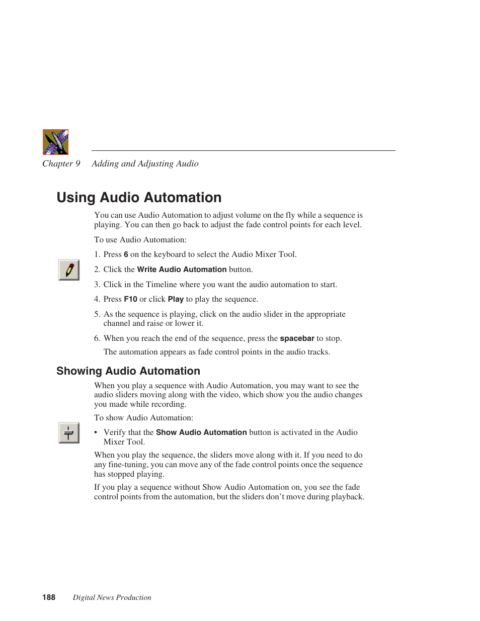 Using audio automation, Showing audio automation | Grass Valley NewsEdit XT v.5.5 User Manual | Page 190 / 354