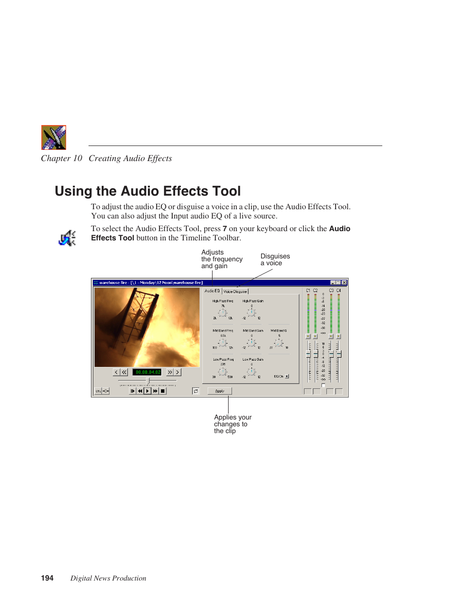 Using the audio effects tool | Grass Valley NewsEdit XT v.5.5 User Manual | Page 196 / 354