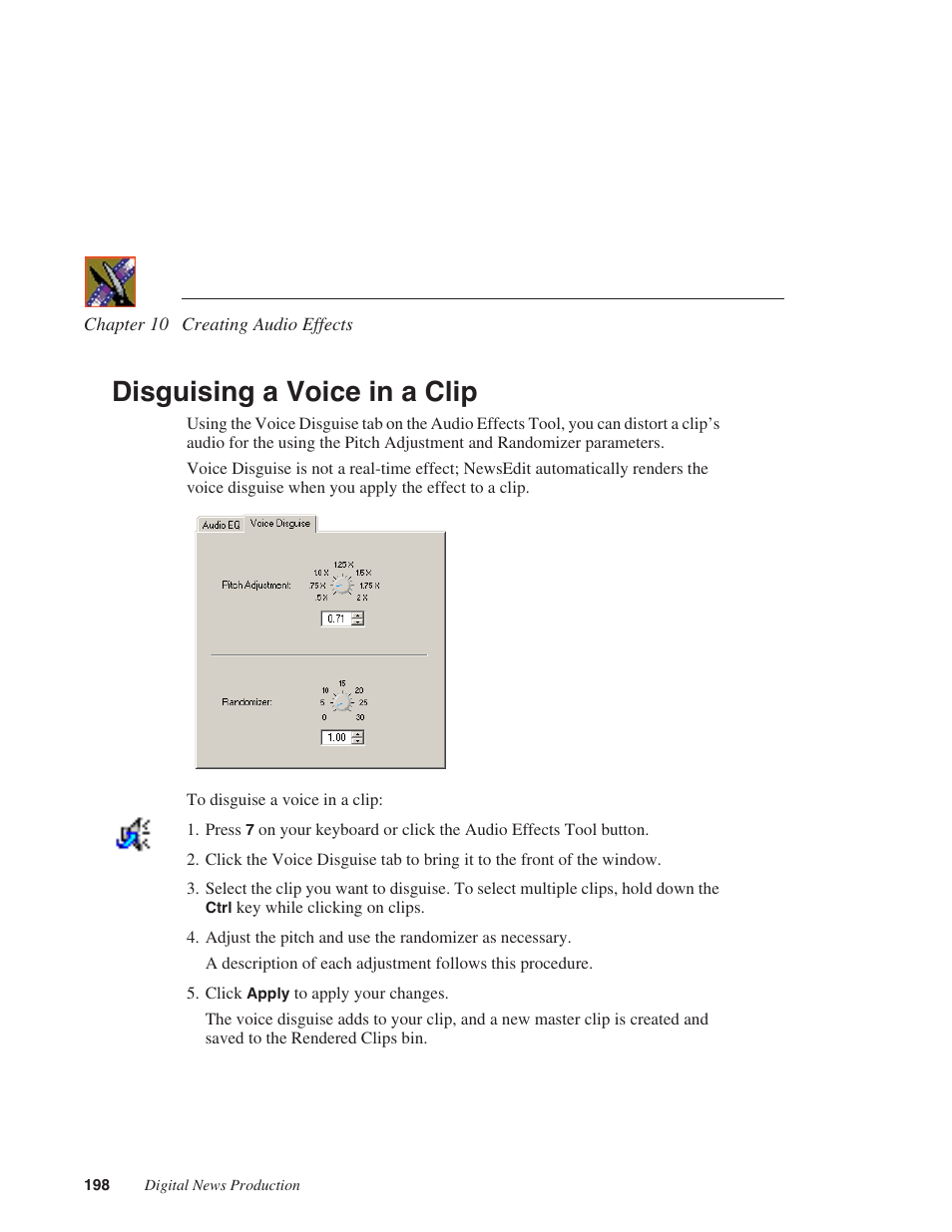 Disguising a voice in a clip | Grass Valley NewsEdit XT v.5.5 User Manual | Page 200 / 354