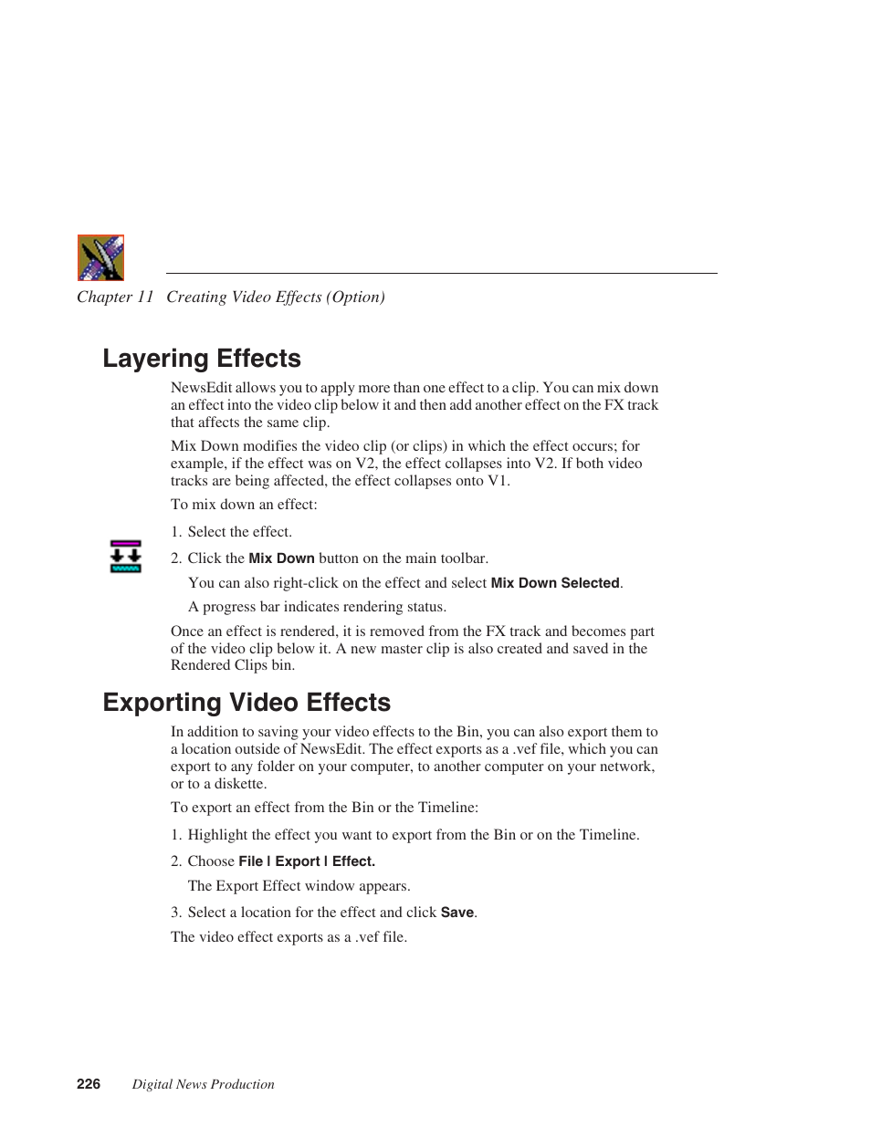 Layering effects, Exporting video effects, Layering effects exporting video effects | Grass Valley NewsEdit XT v.5.5 User Manual | Page 228 / 354