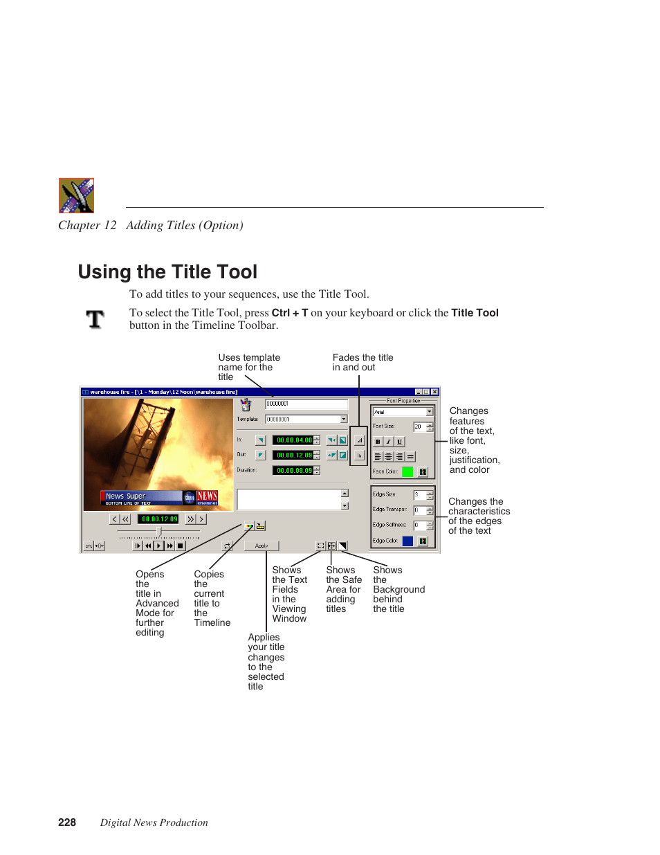 Using the title tool | Grass Valley NewsEdit XT v.5.5 User Manual | Page 230 / 354