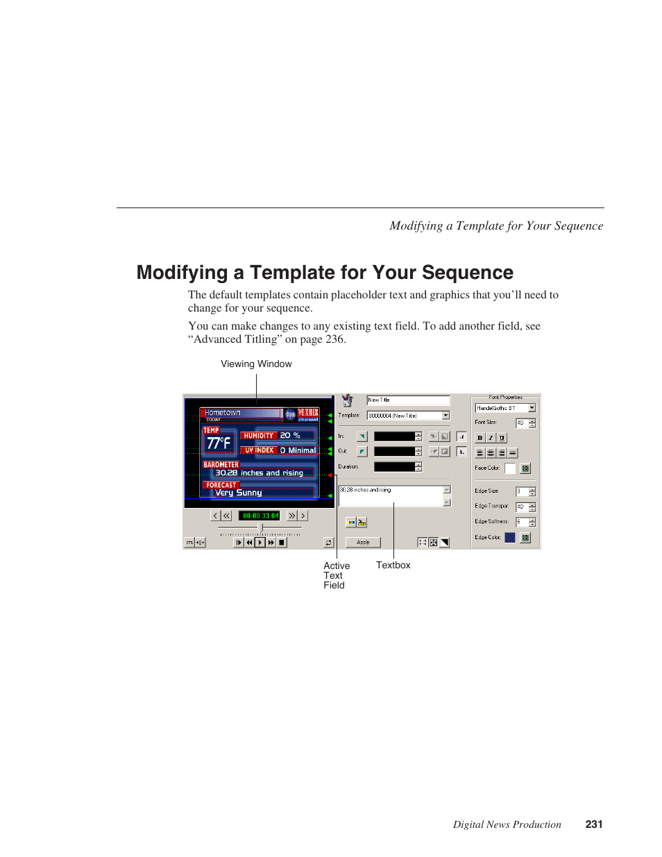 Modifying a template for your sequence | Grass Valley NewsEdit XT v.5.5 User Manual | Page 233 / 354