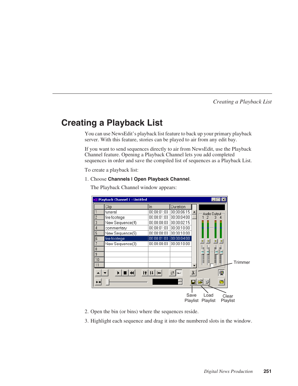 Creating a playback list | Grass Valley NewsEdit XT v.5.5 User Manual | Page 253 / 354