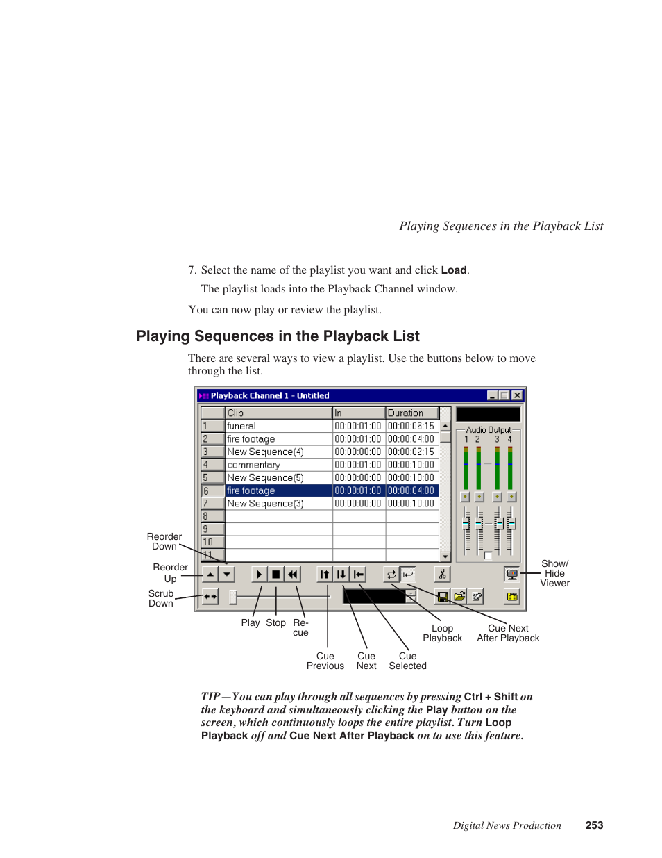 Playing sequences in the playback list | Grass Valley NewsEdit XT v.5.5 User Manual | Page 255 / 354