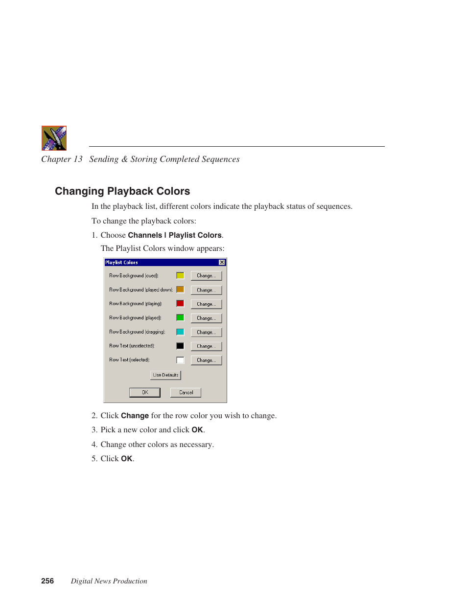 Changing playback colors | Grass Valley NewsEdit XT v.5.5 User Manual | Page 258 / 354