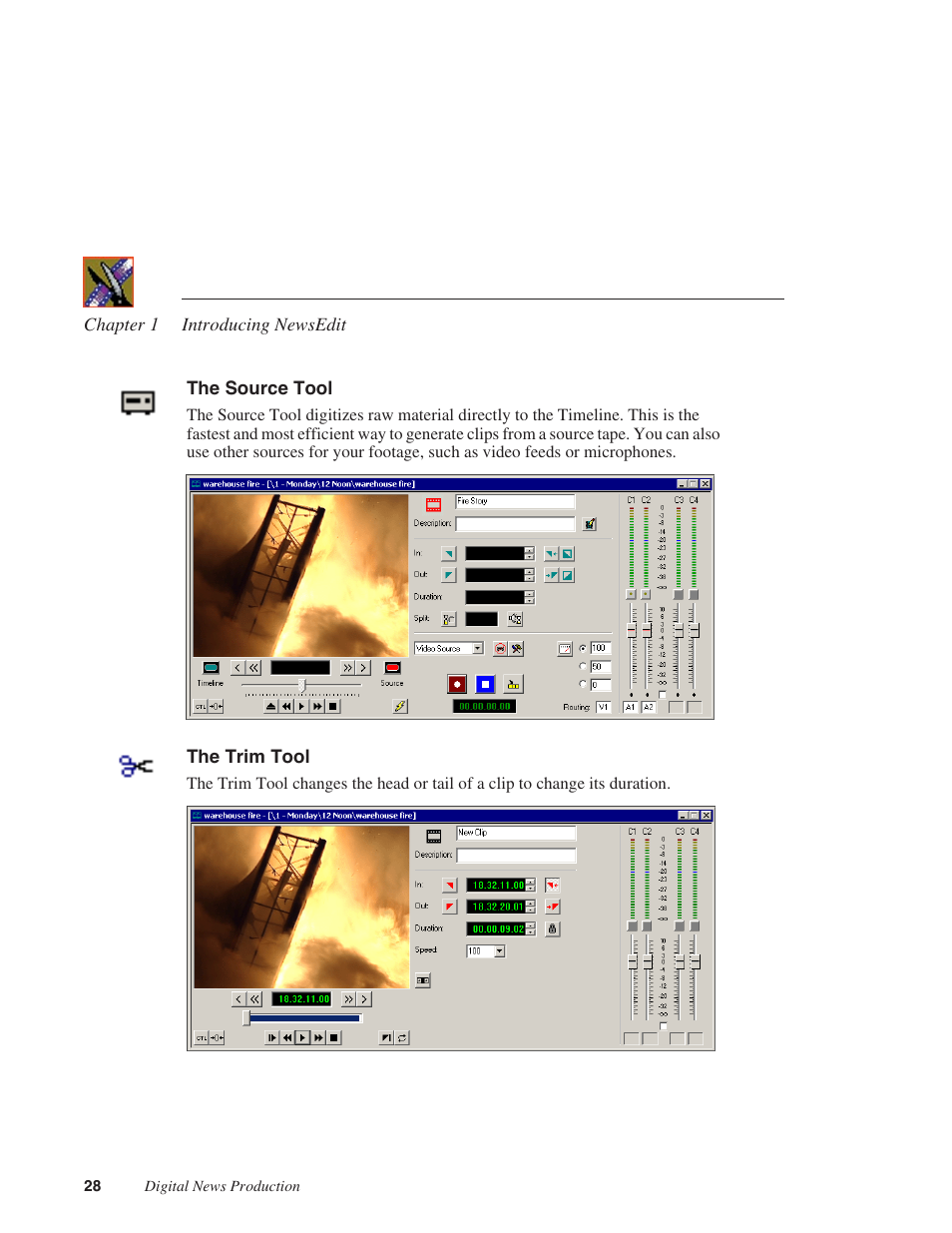 The source tool, The trim tool | Grass Valley NewsEdit XT v.5.5 User Manual | Page 30 / 354