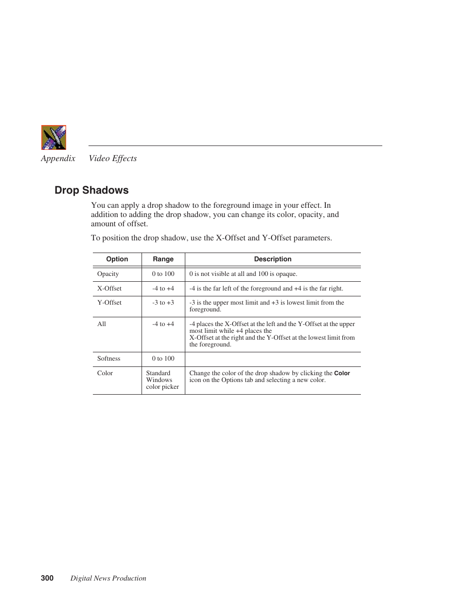 Drop shadows | Grass Valley NewsEdit XT v.5.5 User Manual | Page 302 / 354