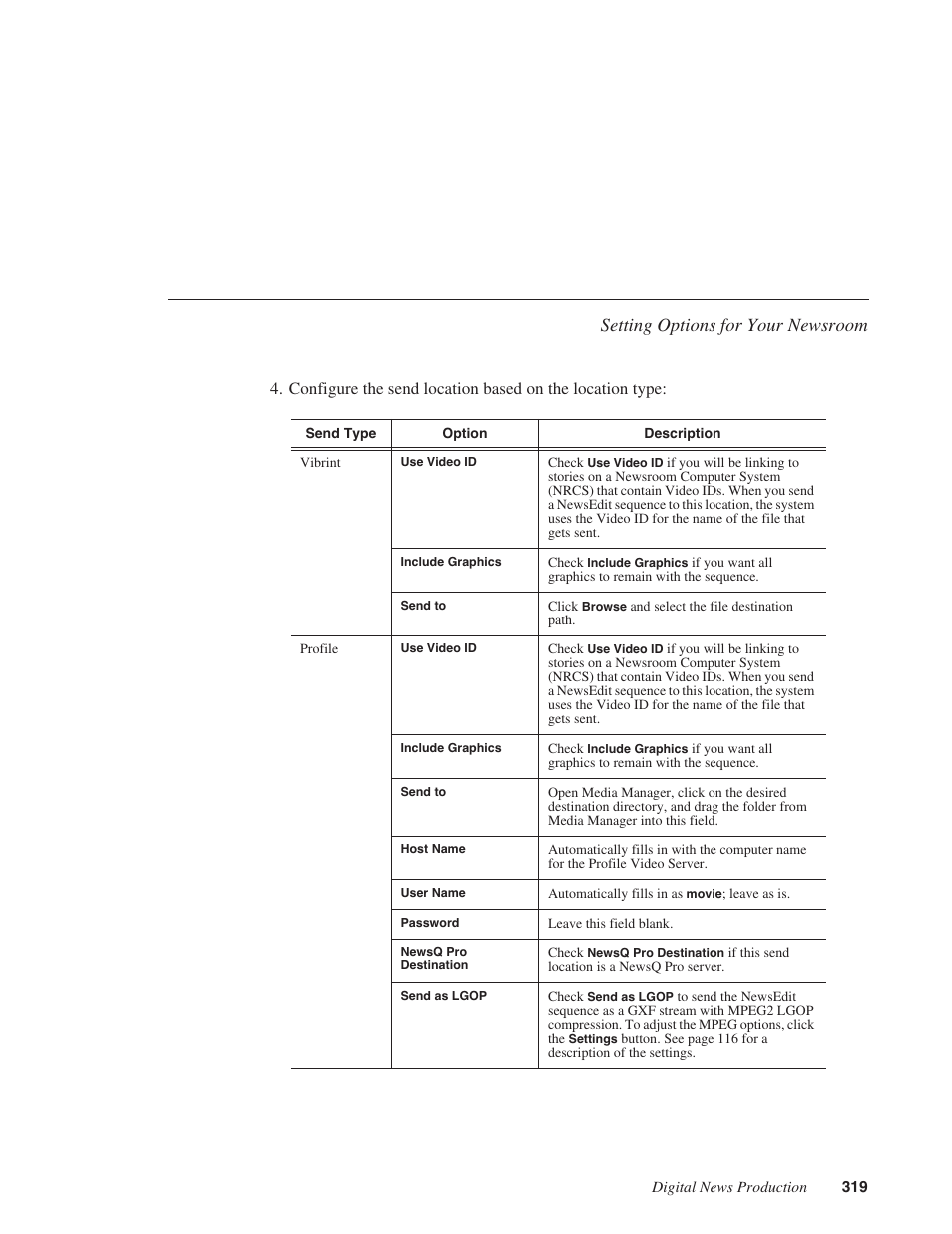 Setting options for your newsroom | Grass Valley NewsEdit XT v.5.5 User Manual | Page 321 / 354