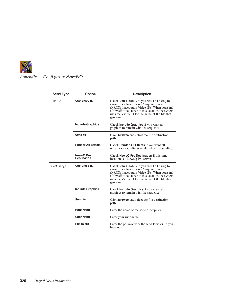 Appendix configuring newsedit | Grass Valley NewsEdit XT v.5.5 User Manual | Page 322 / 354