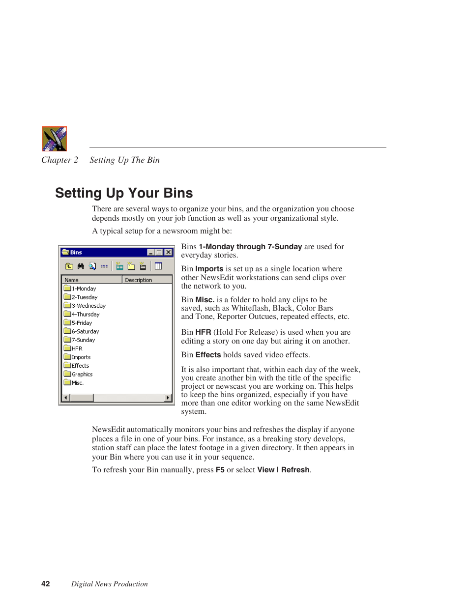 Setting up your bins | Grass Valley NewsEdit XT v.5.5 User Manual | Page 44 / 354
