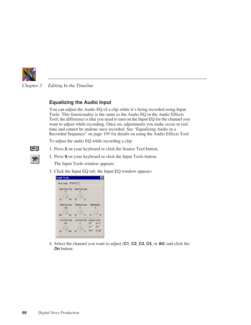 Equalizing the audio input | Grass Valley NewsEdit XT v.5.5 User Manual | Page 68 / 354