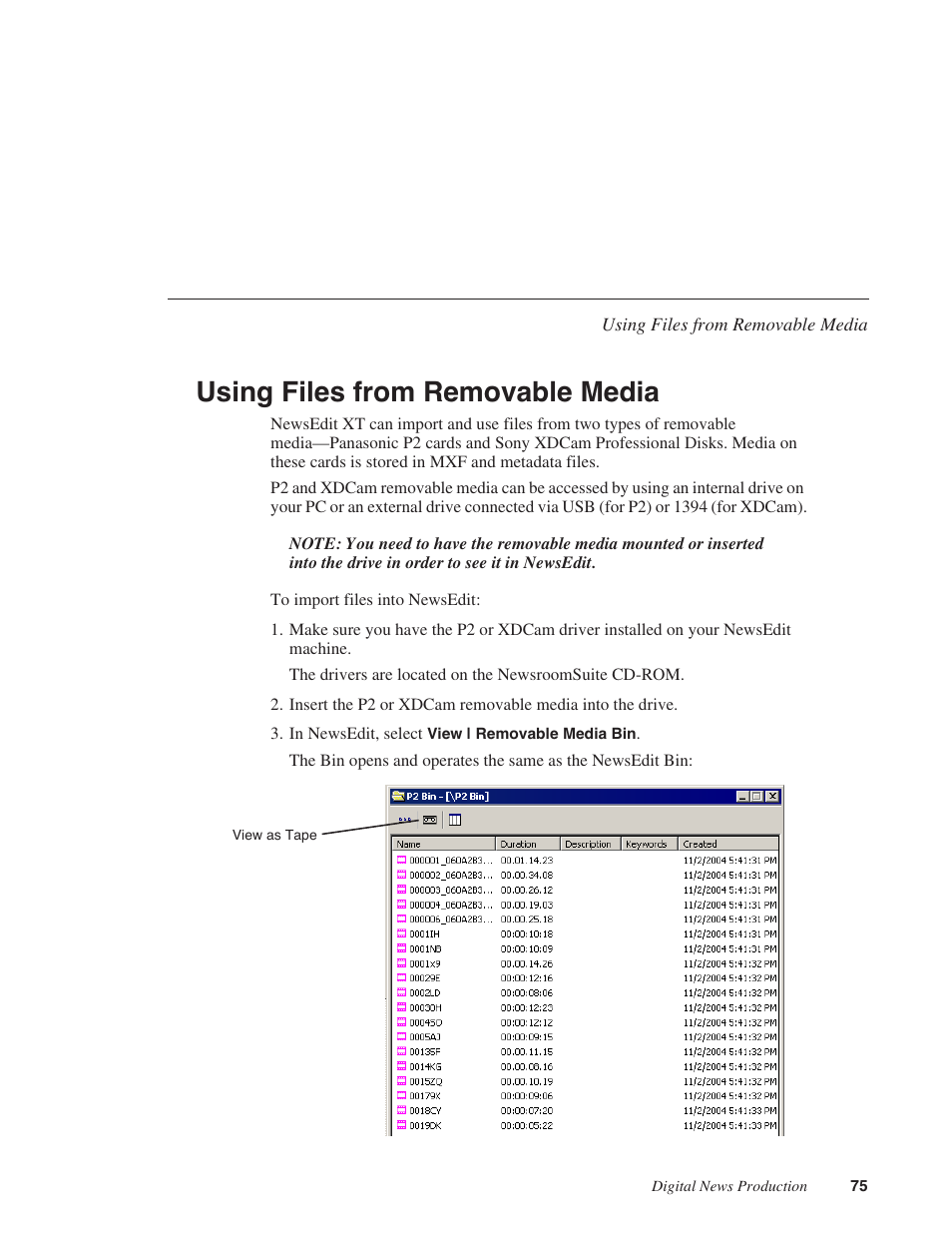 Using files from removable media | Grass Valley NewsEdit XT v.5.5 User Manual | Page 77 / 354