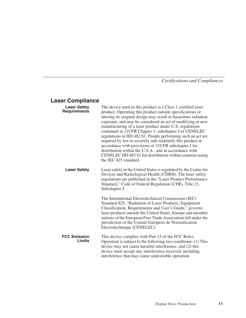 Laser compliance | Grass Valley NewsQ v.5.5 User Manual | Page 13 / 100