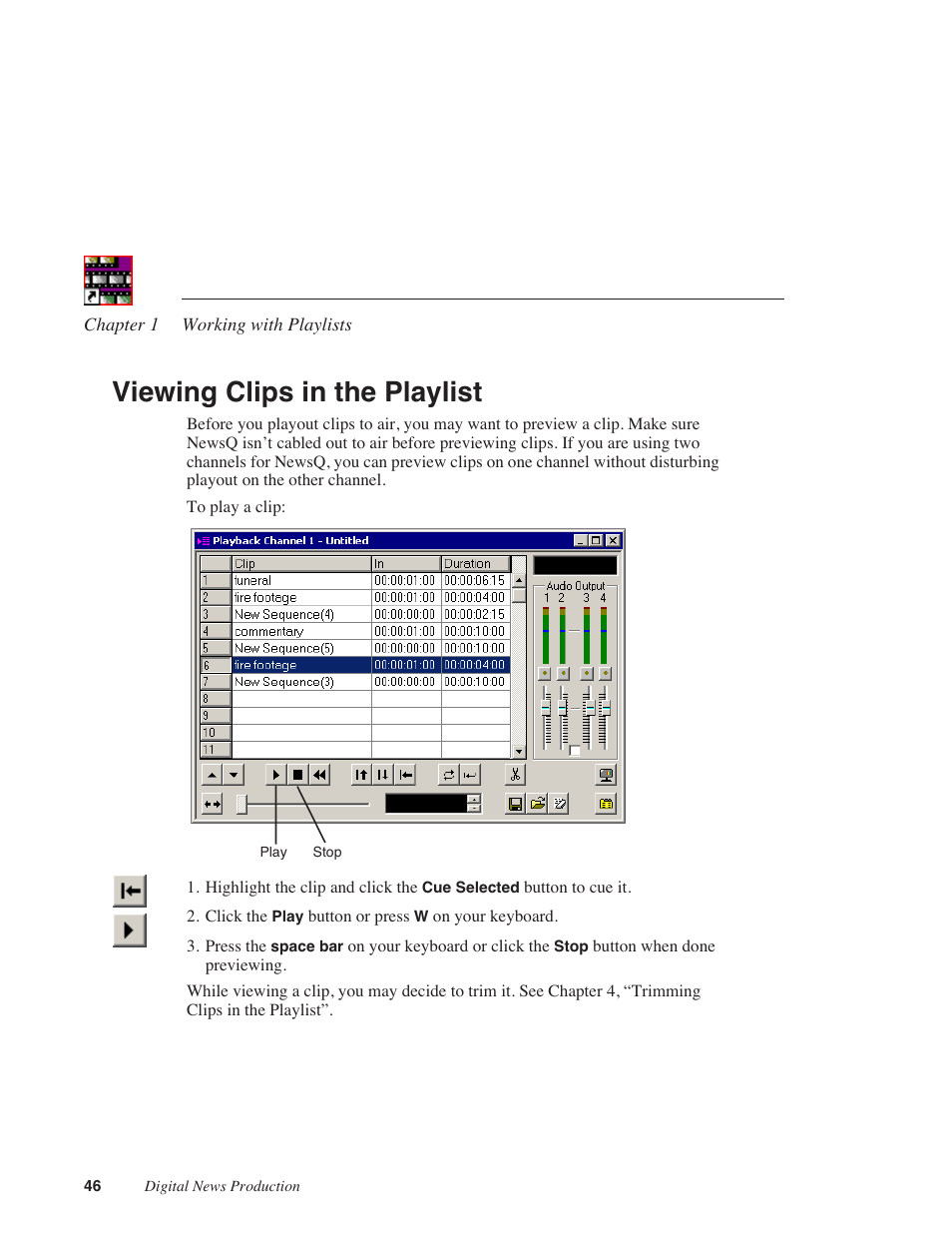 Viewing clips in the playlist | Grass Valley NewsQ v.5.5 User Manual | Page 48 / 100