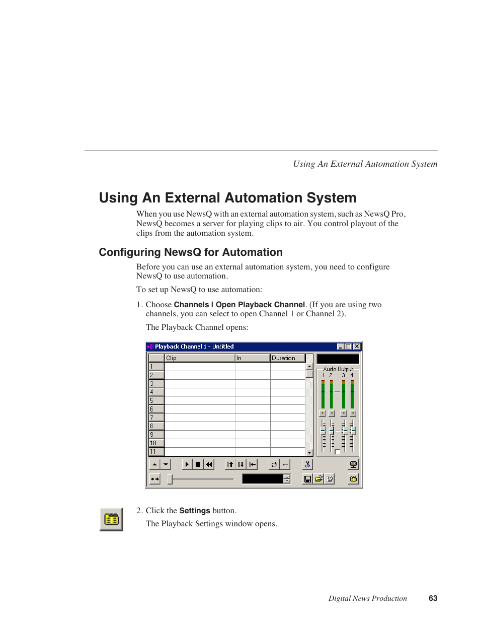 Using an external automation system, Configuring newsq for automation | Grass Valley NewsQ v.5.5 User Manual | Page 65 / 100