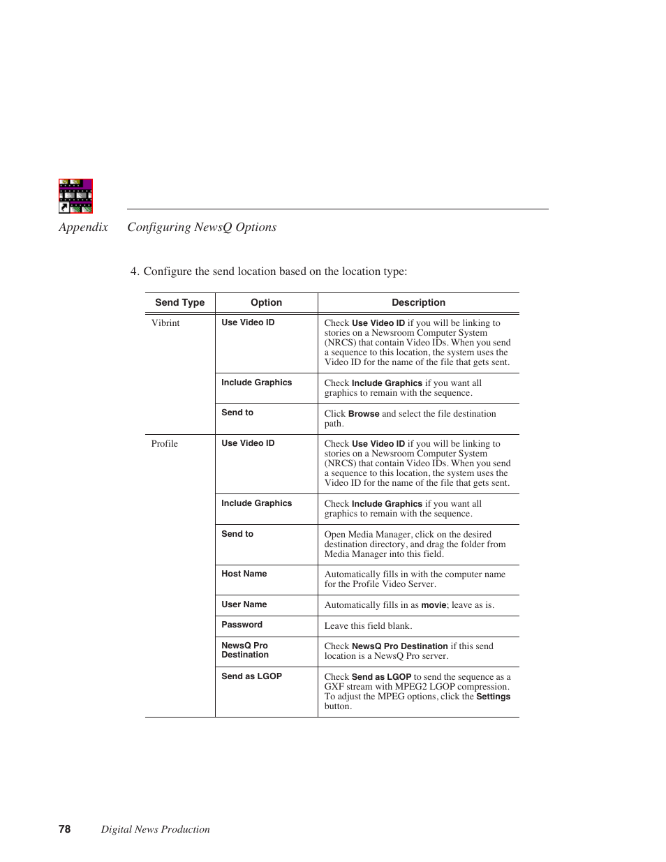 Appendix configuring newsq options | Grass Valley NewsQ v.5.5 User Manual | Page 80 / 100