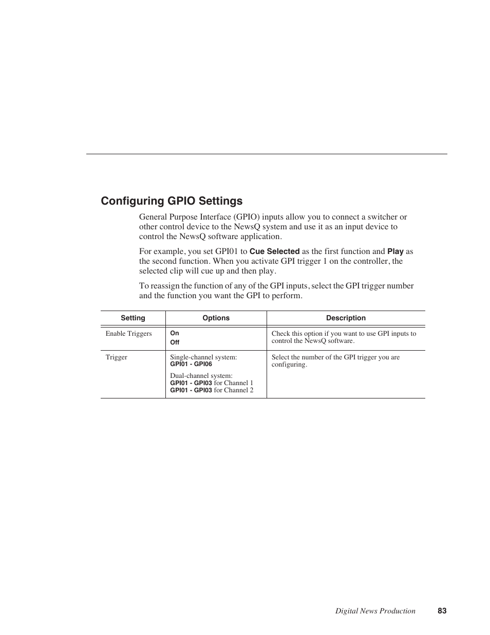 Configuring gpio settings | Grass Valley NewsQ v.5.5 User Manual | Page 85 / 100