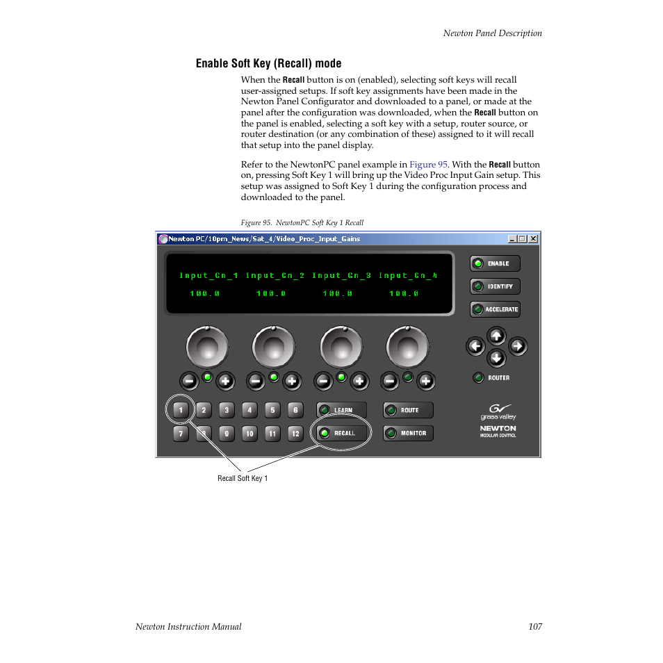 Enable soft key (recall) mode | Grass Valley Newton Modular Control System v.2.0 User Manual | Page 107 / 118