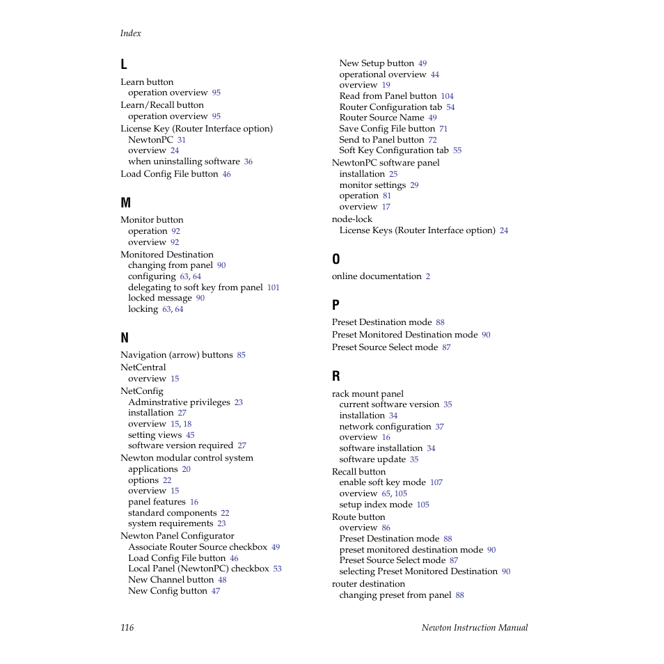 Grass Valley Newton Modular Control System v.2.0 User Manual | Page 116 / 118