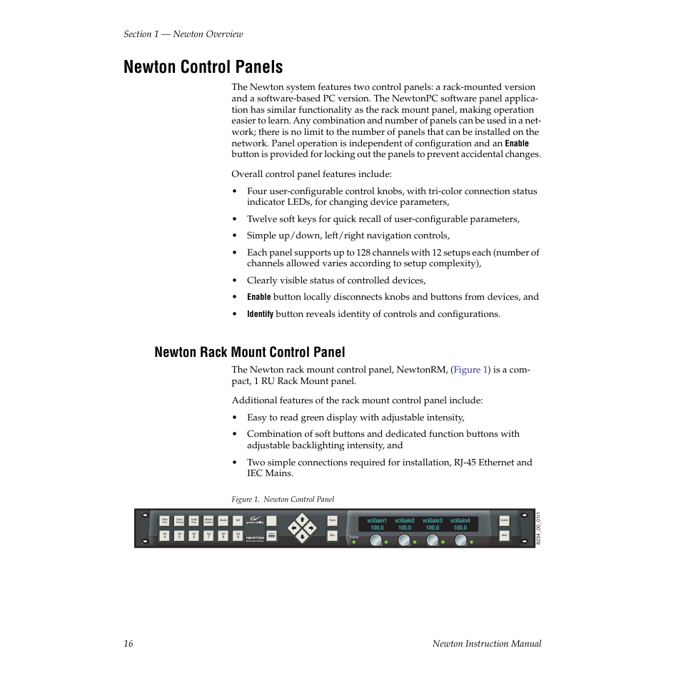 Newton control panels, Newton rack mount control panel | Grass Valley Newton Modular Control System v.2.0 User Manual | Page 16 / 118