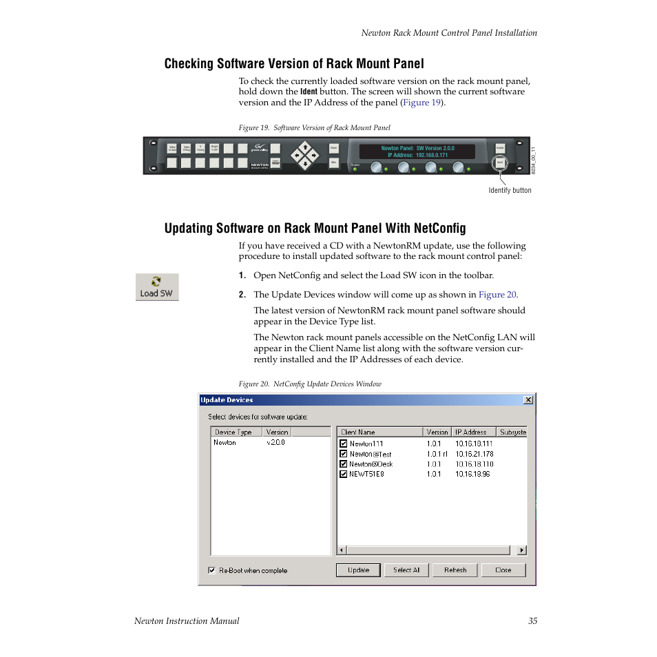 Checking software version of rack mount panel | Grass Valley Newton Modular Control System v.2.0 User Manual | Page 35 / 118