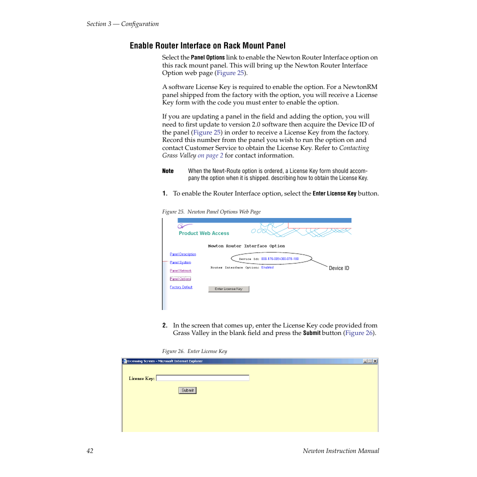 Enable router interface on rack mount panel, Ack mount panel device id, Efer to | Grass Valley Newton Modular Control System v.2.0 User Manual | Page 42 / 118