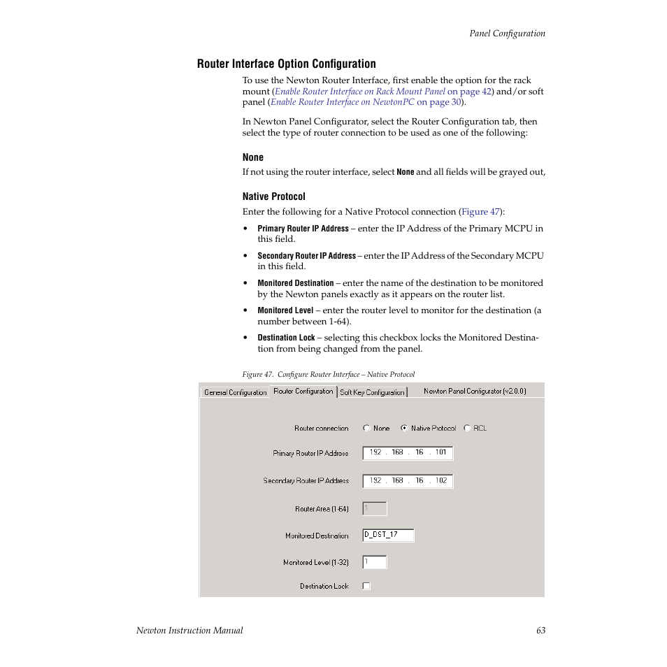 Router interface option configuration, Refer to, Router | Efer to, Router interface | Grass Valley Newton Modular Control System v.2.0 User Manual | Page 63 / 118