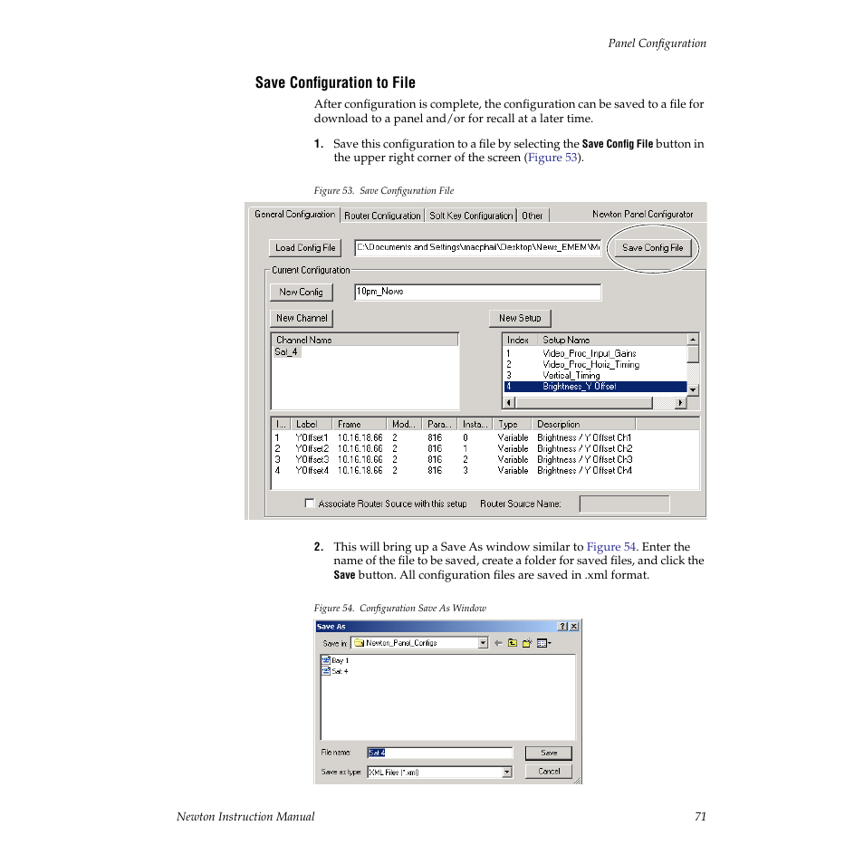 Save configuration to file | Grass Valley Newton Modular Control System v.2.0 User Manual | Page 71 / 118