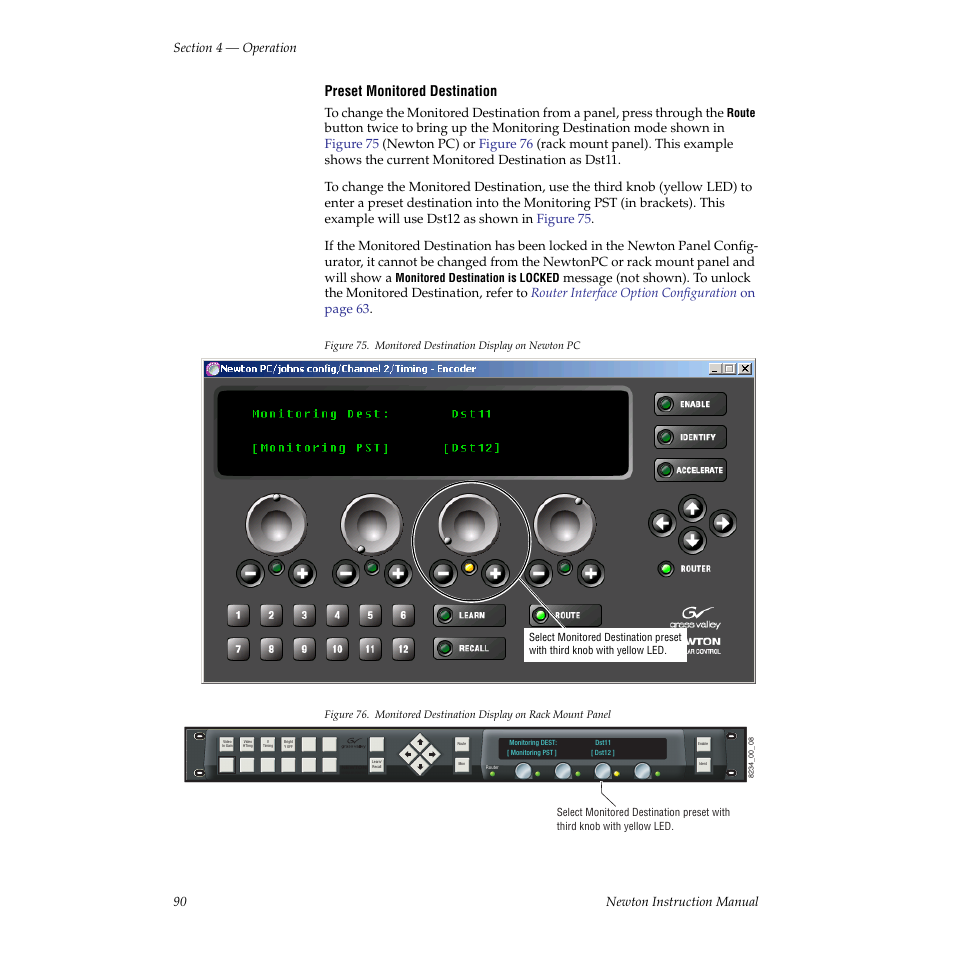 Newton pc) and, Rack mount, Preset | For these instructions, Preset monitored destination | Grass Valley Newton Modular Control System v.2.0 User Manual | Page 90 / 118