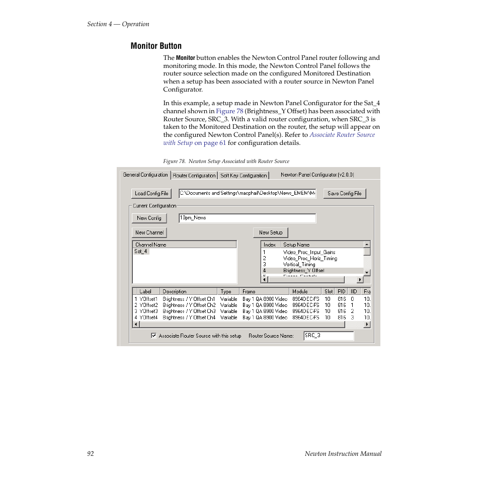 Monitor button | Grass Valley Newton Modular Control System v.2.0 User Manual | Page 92 / 118