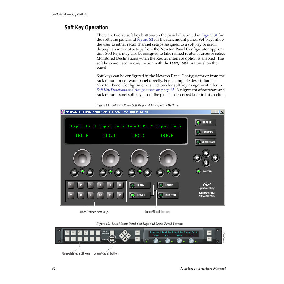 Soft key operation | Grass Valley Newton Modular Control System v.2.0 User Manual | Page 94 / 118