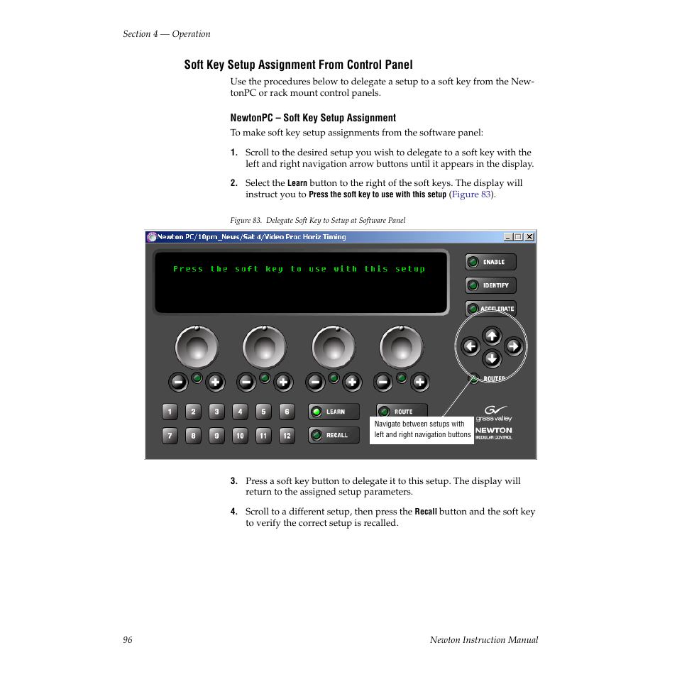 Soft key setup assignment from control panel | Grass Valley Newton Modular Control System v.2.0 User Manual | Page 96 / 118