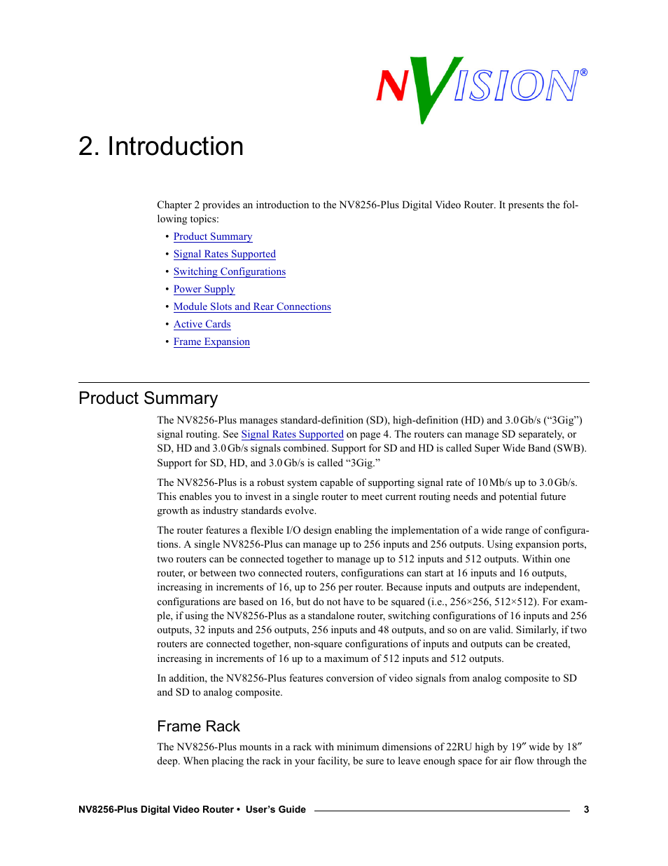 Introduction, Product summary, Frame rack | Chapter 2 | Grass Valley NV8256-Plus v.1.2 User Manual | Page 13 / 90